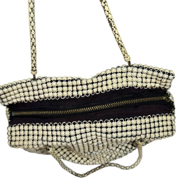 Vintage 40's Whiting & Davis Alumesh Handbag Purse Cream Beaded Evening Bag - Picture 8 of 13